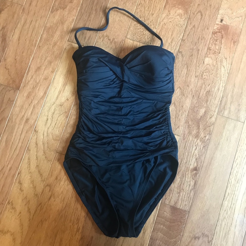 Ruched Black One-piece Bathing Suit